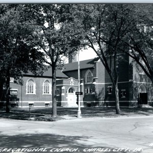 c1950s Charles City, IA RPPC Congregational Church Open Door Real Photo PC A110