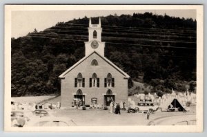 Thetford Vermont RPPC Methodist Church People Cars Tent Postcard B23