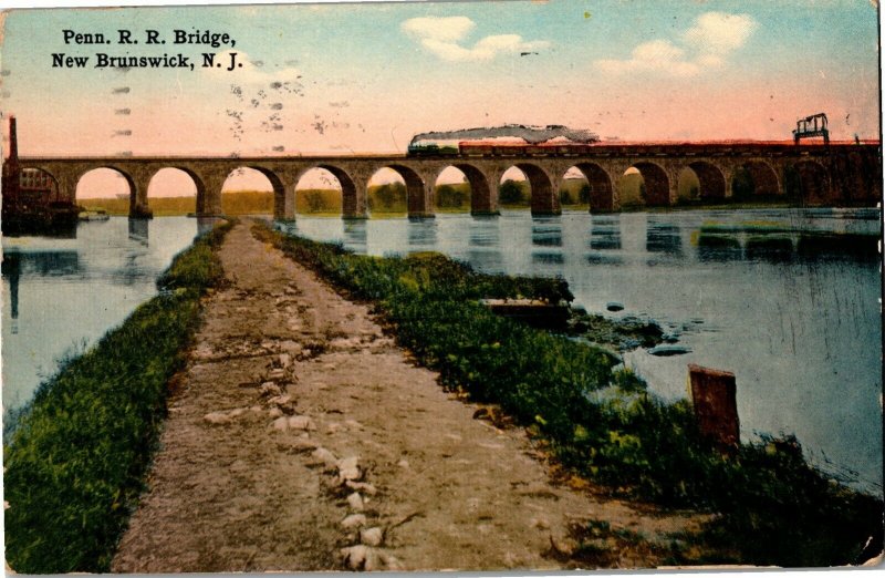 Pennsylvania Railroad Bridge New Brunswick NJ c1925 Vintage Postcard A27