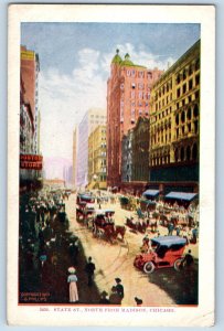 c1920 Chicago Illinois Postcard State St. North Madison Streetcar Building Road