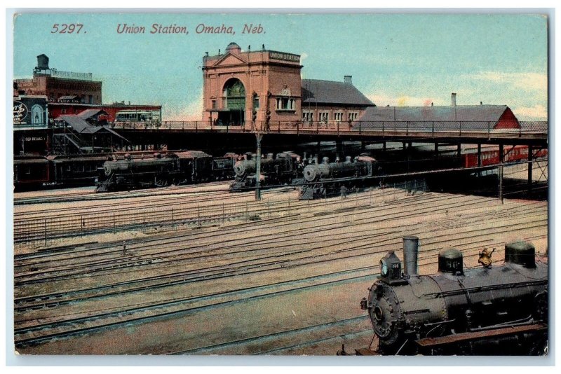 c1910's Union Station Train Locomotor Omaha Nebraska NE Unposted Bridge Postcard