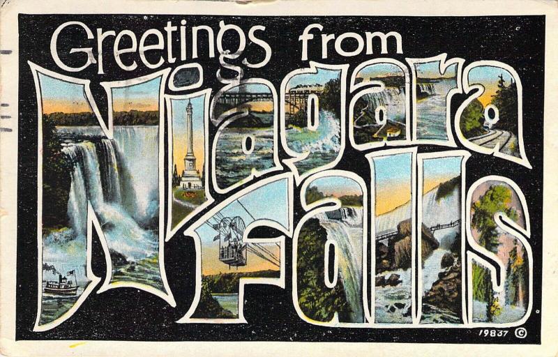 Early Era,Large Letter,Greetings From Niagra Falls, NY, Canada, Old Postcard 