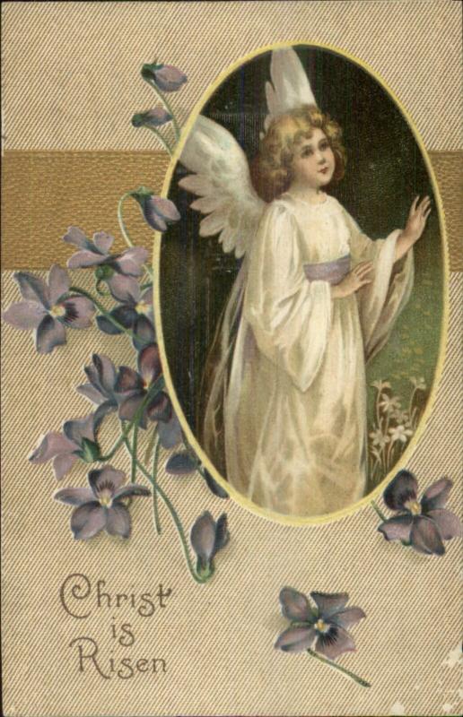 Easter - Unsigned Clapsaddle Angel Girl CHRIST is RISEN c1910 Postcard