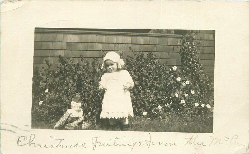 Des Moines Iowa Girl Toy Clown 1910 RPPC Photo Postcard 21-5120