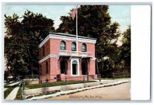 c1905 Post Office Building Entrance American Flag Waldoboro Maine ME Postcard
