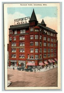 Vintage 1920's Advertising Postcard Norwich Hotel Antique Cars Columbus Ohio