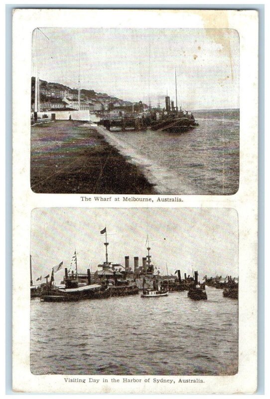 c1940's Visiting Day In The Harbour of Sydney Australia Multiview Postcard