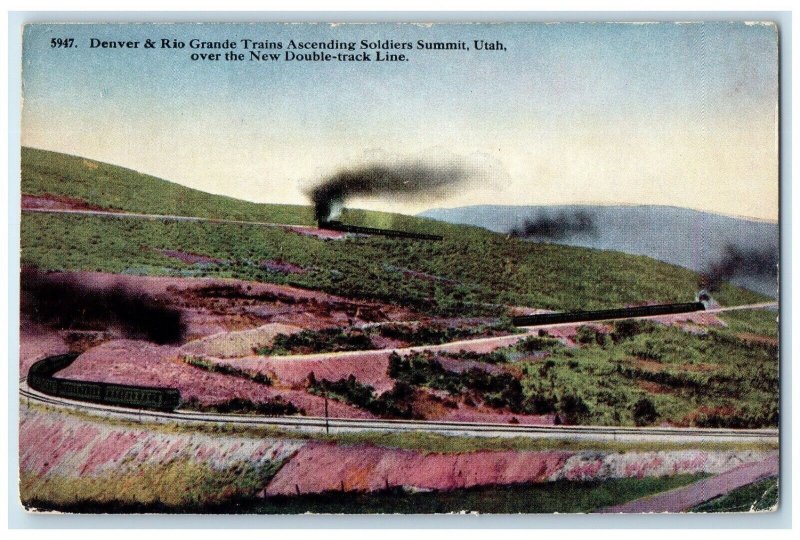 c1910 Denver Rio Grande Trains Ascending Soldiers Summit Utah Vintage Postcard