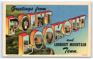 Large Letter Linen POINT LOOKOUT, TN~ c1940s Curt Teich Hamilton County Postcard