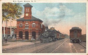 ERIE TRAIN DEPOT RAILROAD STATION ELMIRA NEW YORK POSTCARD 1923