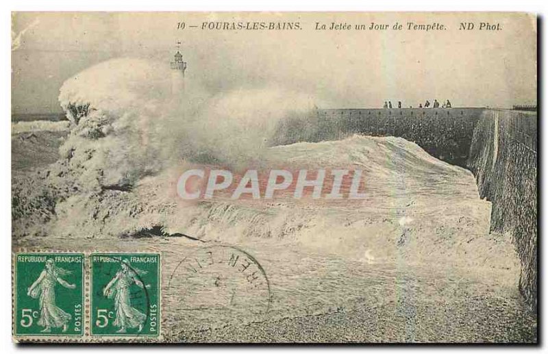Old Postcard Fouras les Bains la Jetee one day Tempete Lighthouse
