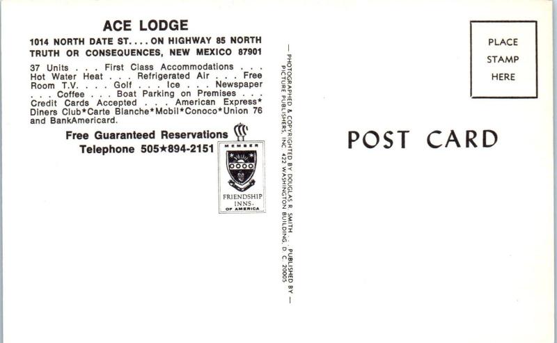 TRUTH or CONSEQUENCES, NM   ACE LODGE  c1960s  Roadside  Postcard