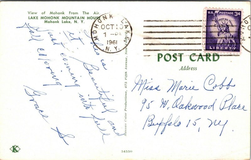 View Mohonk Air Lake Mountain House New York NY Postcard Cancel PM Clean WOB VTG 