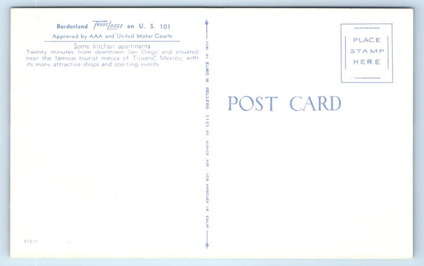 CHULA VISTA, CA Roadside BORDERLAND TRAVELODGE MOTEL 1940s Linen