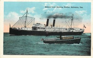 Postcard 1920s Texas Galveston Mallory liner entering Harbor Seawall 23-13284