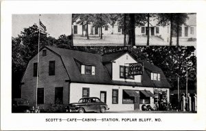 Postcard MO Poplar Bluff Scott's Cafe & Cabins Gas Station Car Service 1940s S80