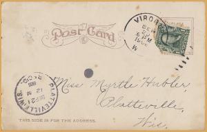 Viroqua, Wis., Monument Rock with graffiti & advertising, man out front - 1908