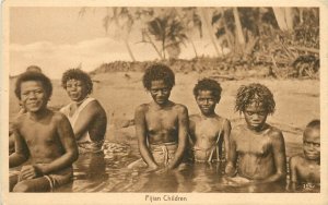 c1910 Postcard; Fiji, Fijian Children Sitting in the Water, Co-Operative No.166