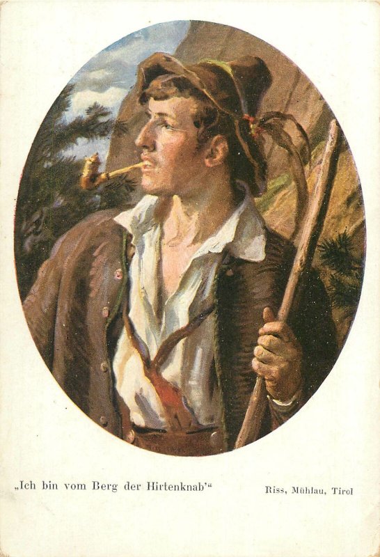 Medallion painting autoportrait german ethnic Postcard folk
