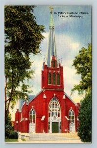 Jackson MS- Mississippi, St Peters Catholic Church, Vintage Linen Postcard