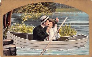 LOT OF 5 ROMANCE POSTCARDS 1910s~YOUNG COUPLE IN BOAT~ADDRESSED TO MARSHALL VA