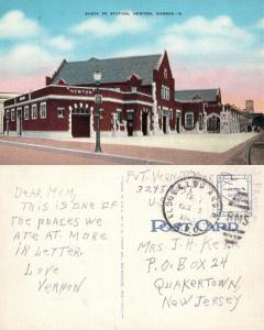 NEWTON KS SANTA FE RAILWAY STATION VINTAGE POSTCARD RAILROAD DEPOT CORK STAMP