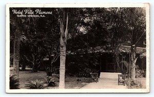 RPPC TARPON SPRINGS, FL Florida ~ 1937 ~HOTEL VILLA PLUMOSA Roadside  Postcard