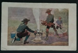 Mint Vintage Budapest Hungary Boy Scouts Cooking Camp Fire Illustrated Postcard