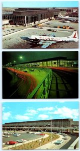 3 Postcards CHICAGO-O'HARE INTERNATIONAL AIRPORT Terminal, Night, Airplanes