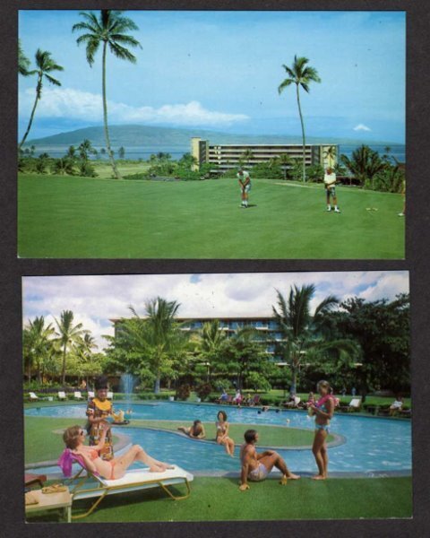 HI Lot 2 Kaanapali Beach Hotel Maui Hawaii Postcards Golf Course Golfing Pool