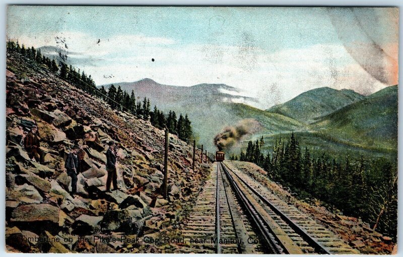 1908 Manitou, Colo Pikes Peak Cog Road Railway Postcard Train Locomotive CO A72