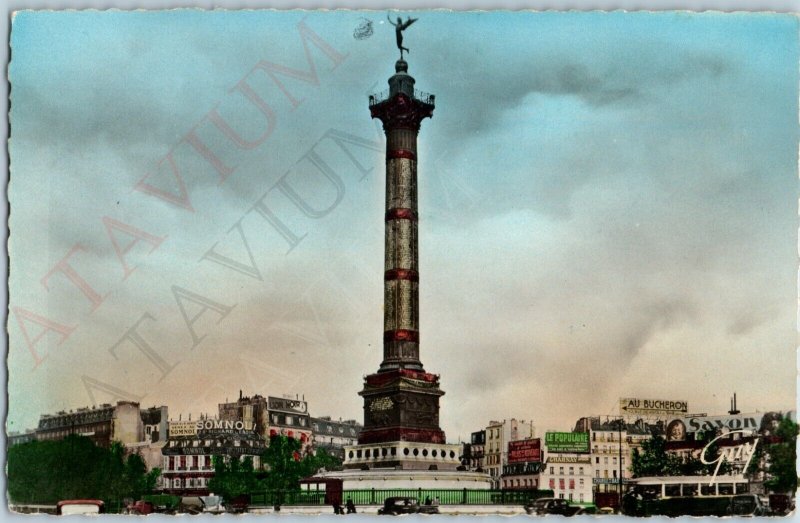 c1940s Paris, France Hand Colored RPPC Place de Bastille French Revolution A187