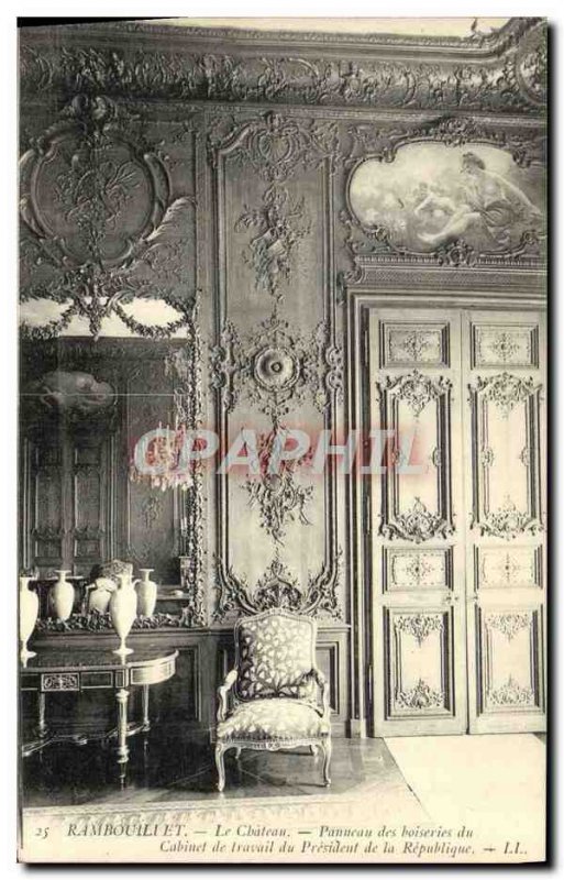 Old Postcard Rambouillet Chateau woodwork Panel of Labor Office of the Presid...