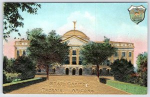 PHOENIX ARIZONA STATE CAPITOL BUILDING GOLD EMBOSSED COAT OF ARMS POSTCARD