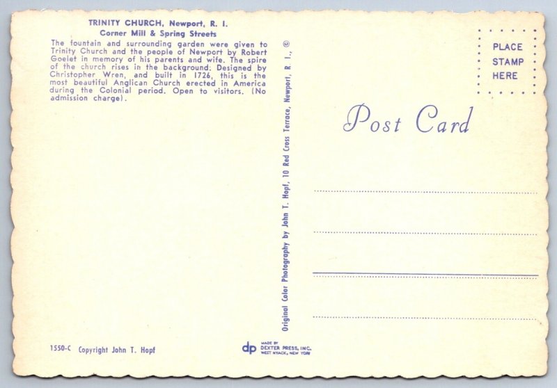Trinity Church, Newport Rhode Island, Chrome Postcard