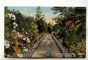 Woman in Beautiful Flower Garden, Los Angeles, California