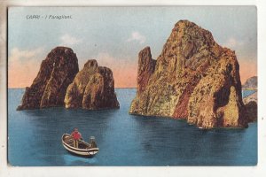 P3261,vintage postcard capri - l faraglioni water boat italy
