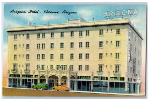 Phoenix Arizona AZ Postcard Arizona Hotel Building Exterior c1940's Vintage Cars