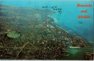 Aerial View of the cities of Honolulu and Waikiki Hawaii Postcard