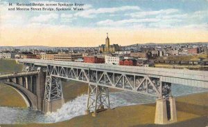 Railroad Train Bridge Spokane River Washington 1910s postcard