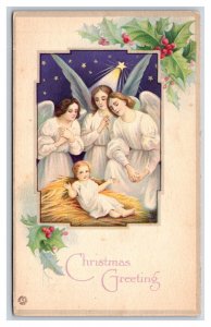 Nativity Scene Angels Christmas Greetings UNP Unused DB Postcard Y9