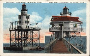 Galveston Texas TX Fort Point Lighthouse South Jetty Lighthouse Vintage Postcard
