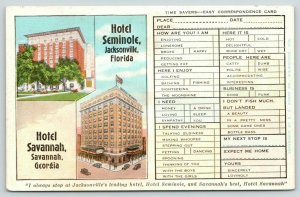 Jacksonville FL~Savannah GA~Fireproof Hotels~Busy Persons Correspondence c1930