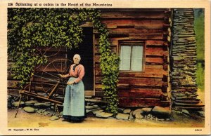 Spinning Cabin Heart Mountains Linen Postcard UNP VTG Tichnor Unused Vintage 