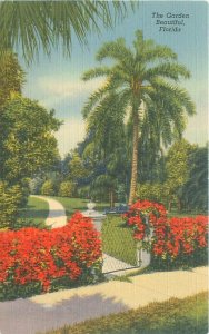 Ft Pierce Florida The Garden Beautiful Linen Postcard Unused