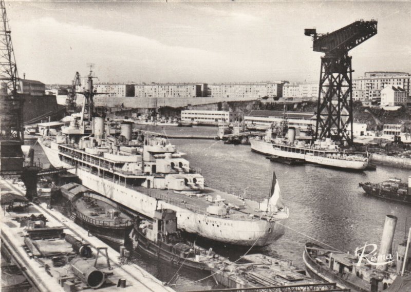 French Navy Ship Training Cruiser JEANNE D ARC at Brest Postcard RPP