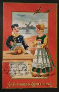 1918 Children w/ Pumpkin Halloween Greetings Postcard Vancouver, BC to Napa, CA
