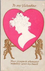 To My Valentine Woman Pink Heart Your Image is Stamped My Heart Postcard H40