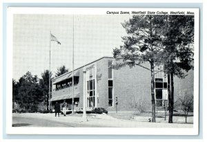 c1950s US Flag, Campus Scene Westfield State College Massachusetts MA Postcard