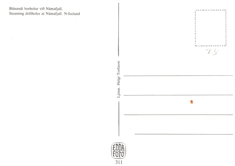 CONTINENTAL SIZE POSTCARD STEAMING GEYSER GEO DRILLHOLES AT NAMAFJALL ICELAND